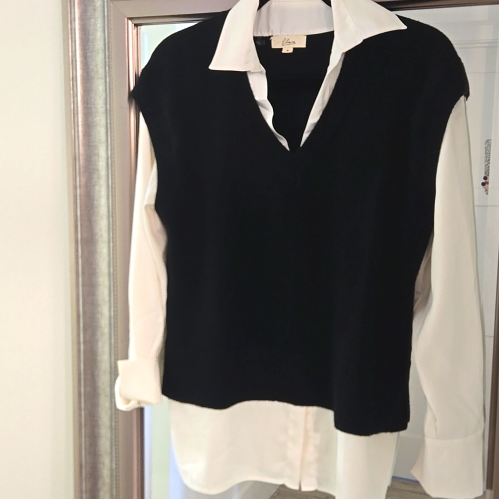Elan Sweater Vest Shirt Combo Black/White Sz S